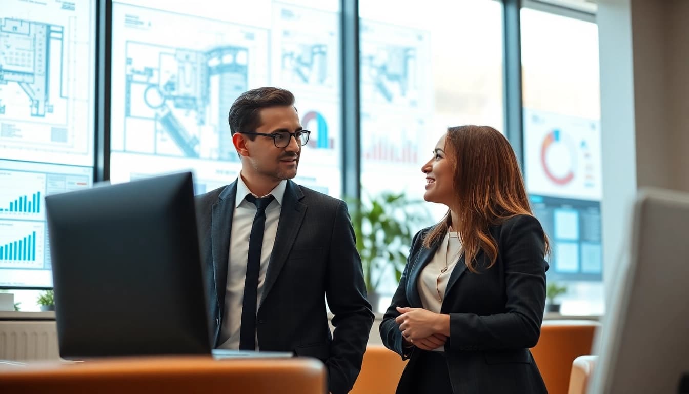 Headhunter Ingenieure berät einen Kandidaten in einem modernen Büro, unterstreicht Professionalität.