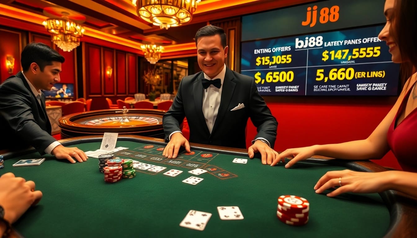Experience the thrill of bj88 at a luxurious blackjack table surrounded by poker chips and cards.