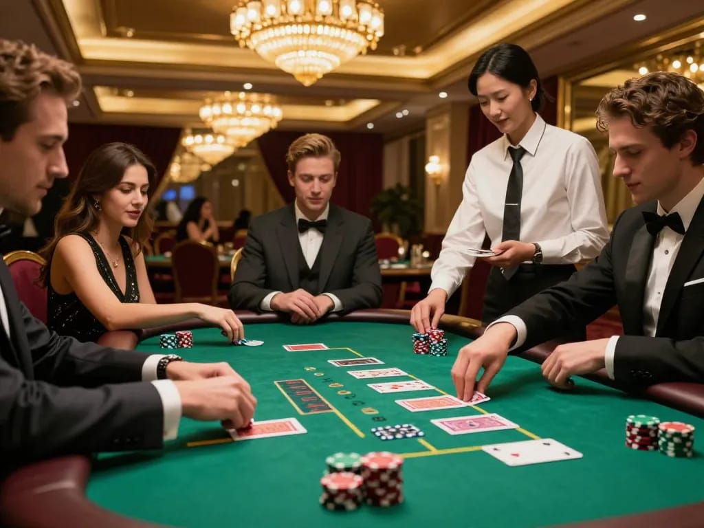Players enjoying a thrilling blackjack game at CM88, exchanging strategies and excitement