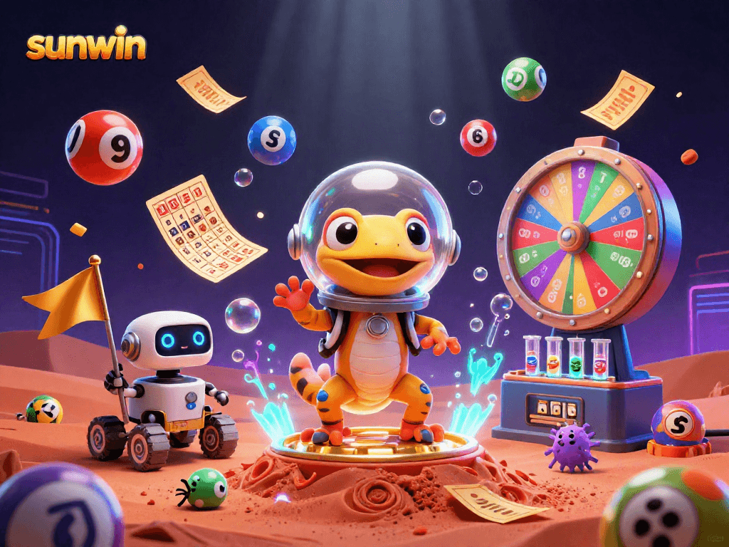 Experience the vibrant sunwin casino world with Martian gecko and alien bacteria celebrating wins