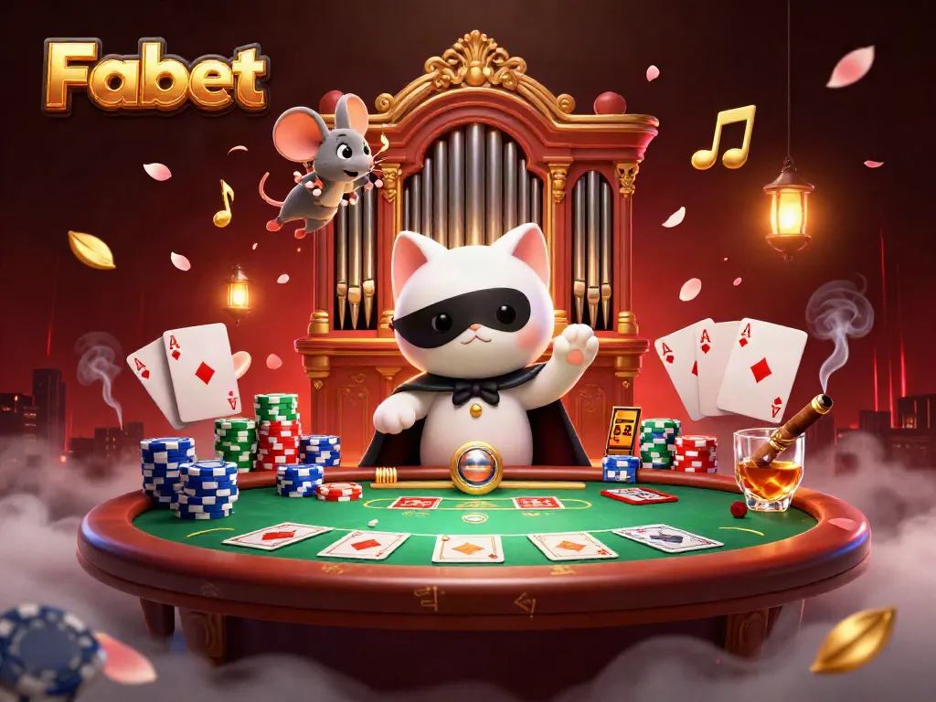 Win big with Fabet at a dynamic casino scene featuring playful characters and vibrant game elements.