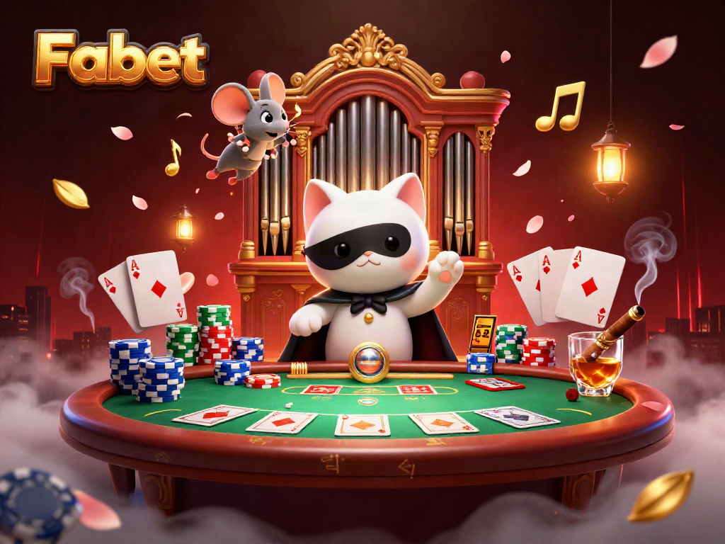 Win big with Fabet at a dynamic casino scene featuring playful characters and vibrant game elements.