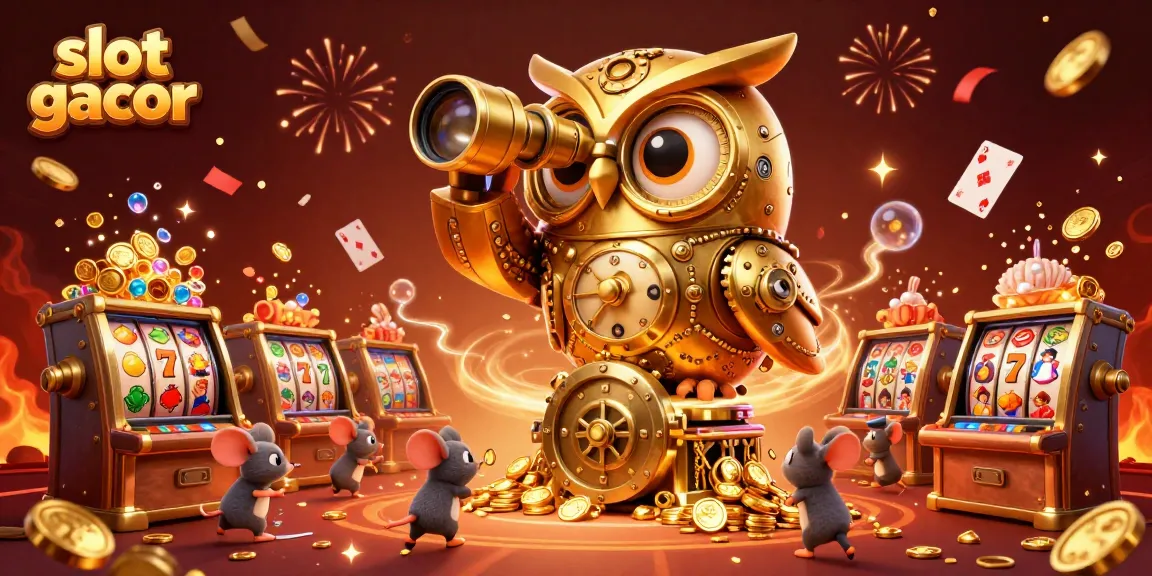 Engage with slot gacor games in a dynamic casino scene featuring vibrant cartoon elements.