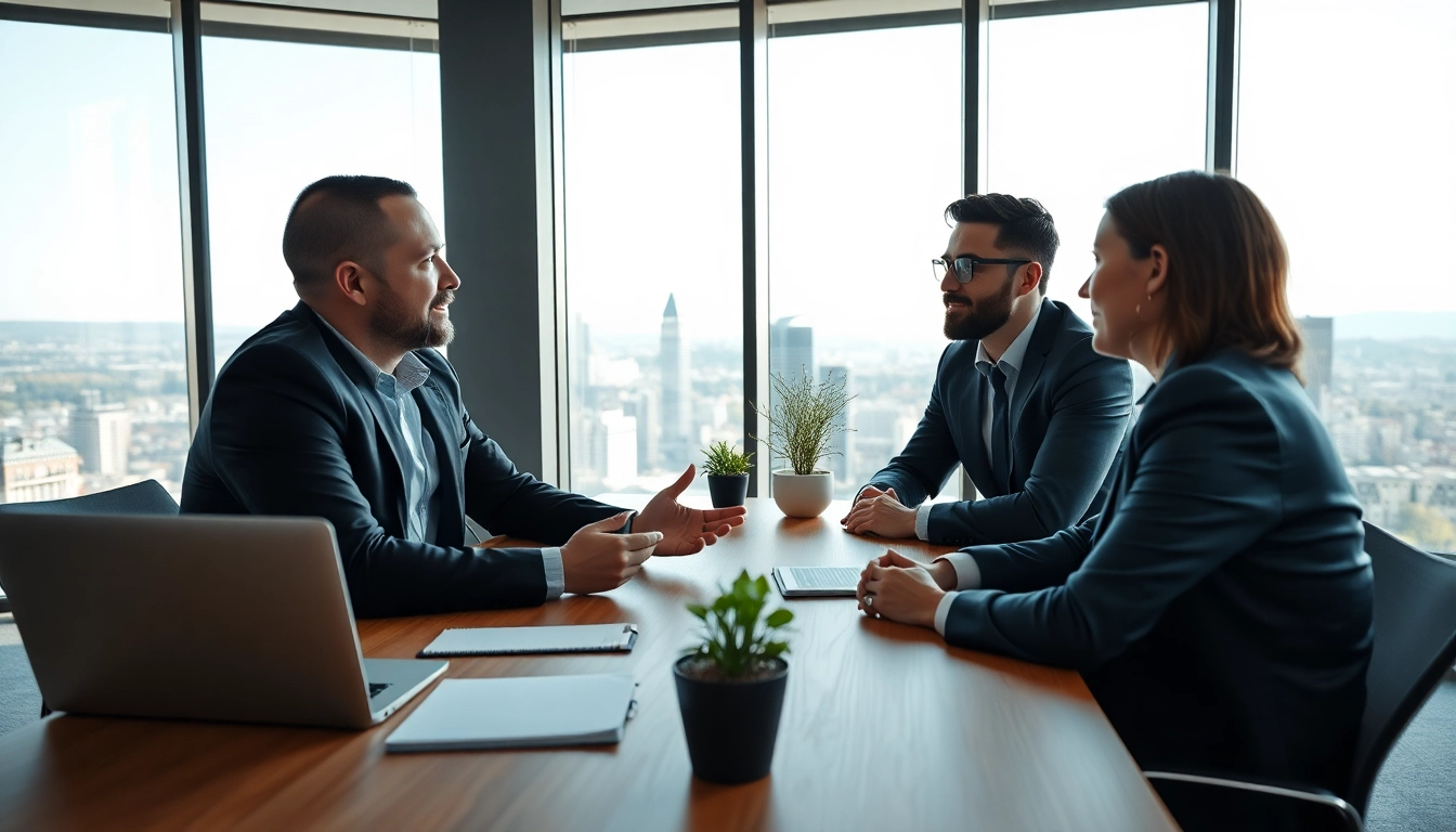 Headhunter Schweiz interview setting with professionals engaged in conversation.