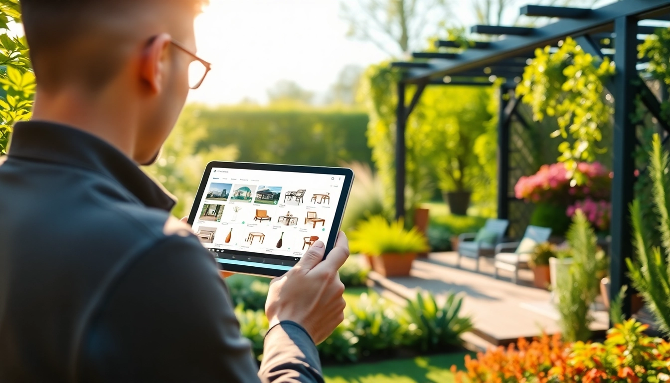 Wintergarten Konfigurator zeigt digitalen Gartendesignprozess mit Benutzer im entspannenden Garten.