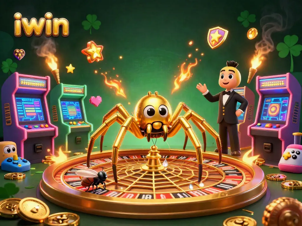 Engage with iwin through vibrant gaming action featuring a golden spider and immersive casino elements.