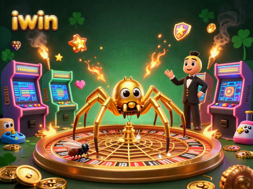 Engage with iwin through vibrant gaming action featuring a golden spider and immersive casino elements.