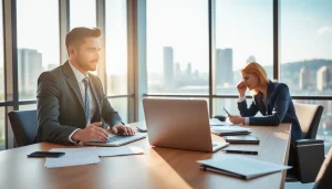 Headhunter Schweiz berät Klienten in modernem Büro mit Stadtblick.
