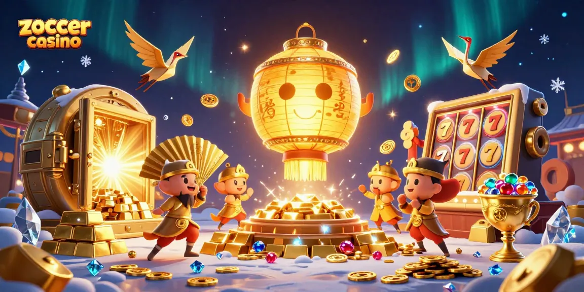 Zoccer casino offers thrilling gameplay amidst a vibrant casino scene with golden treasures.