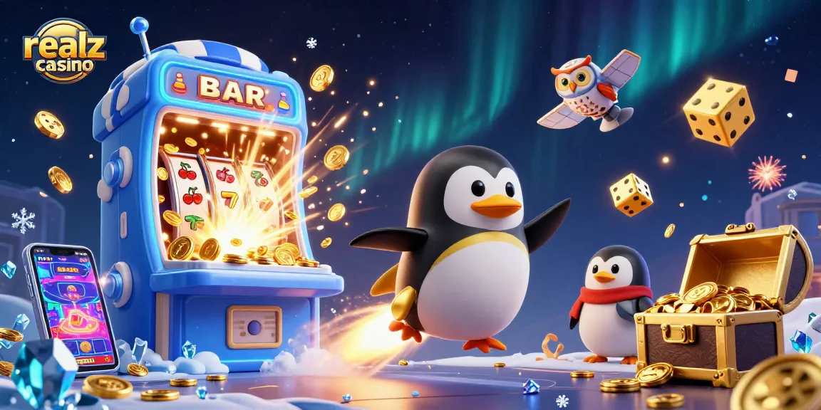 Experience the excitement of realz casino with a thrilling 3D rocket penguin and dynamic gaming elements.